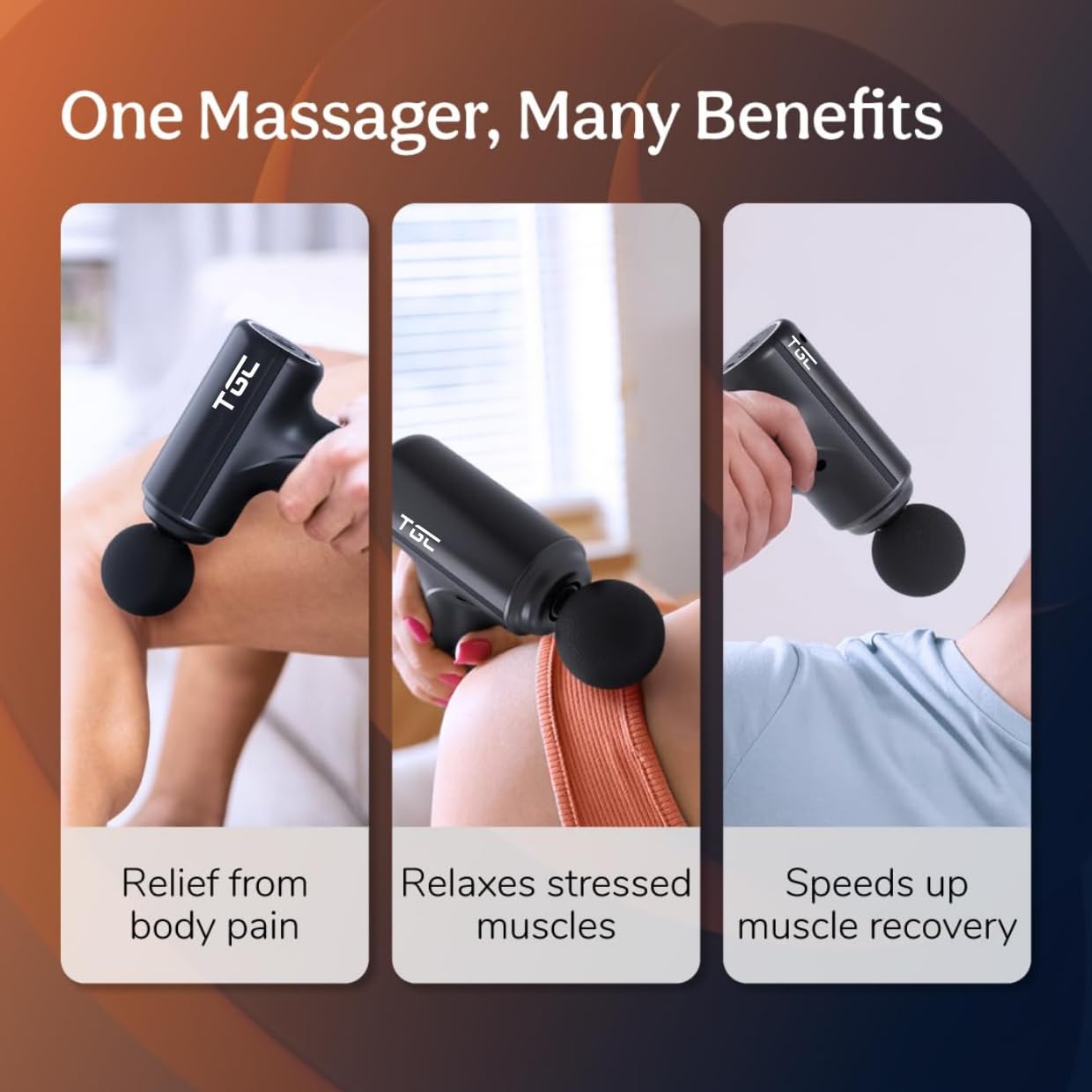 Massage Gun Deep Tissue Percussion Massager for Pain Relief, High Torque Motor, 6 Speed Levels, 4 Heads, Silent Cordless Muscle Massager for Gym & Home