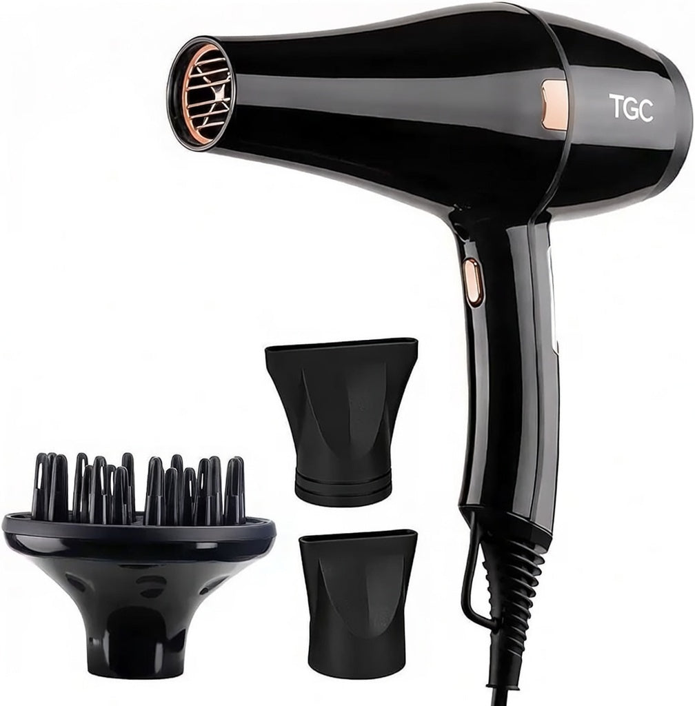 The Gentlemen Company 2200W Professional Hair Dryer for Women with 2 Speed/3 Heat Settings, Cool Shot Button, Diffuser & 2 Detachable Nozzles, Travel Friendly, Black
